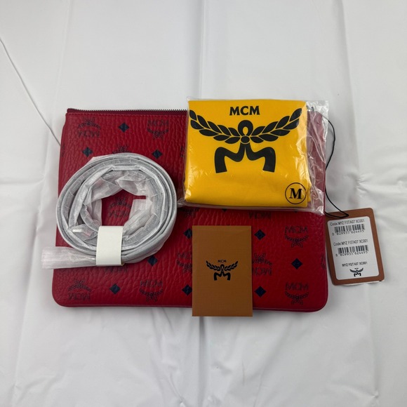 MCM Visetos Monogram Red Leather Clutch Crossbody Bag MYZ FSTA07 XC001 - Picture 3 of 11